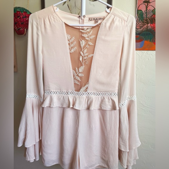 For Love And Lemons Whimsical Pink Blush Embroidered Sheer Romper - Picture 7 of 11